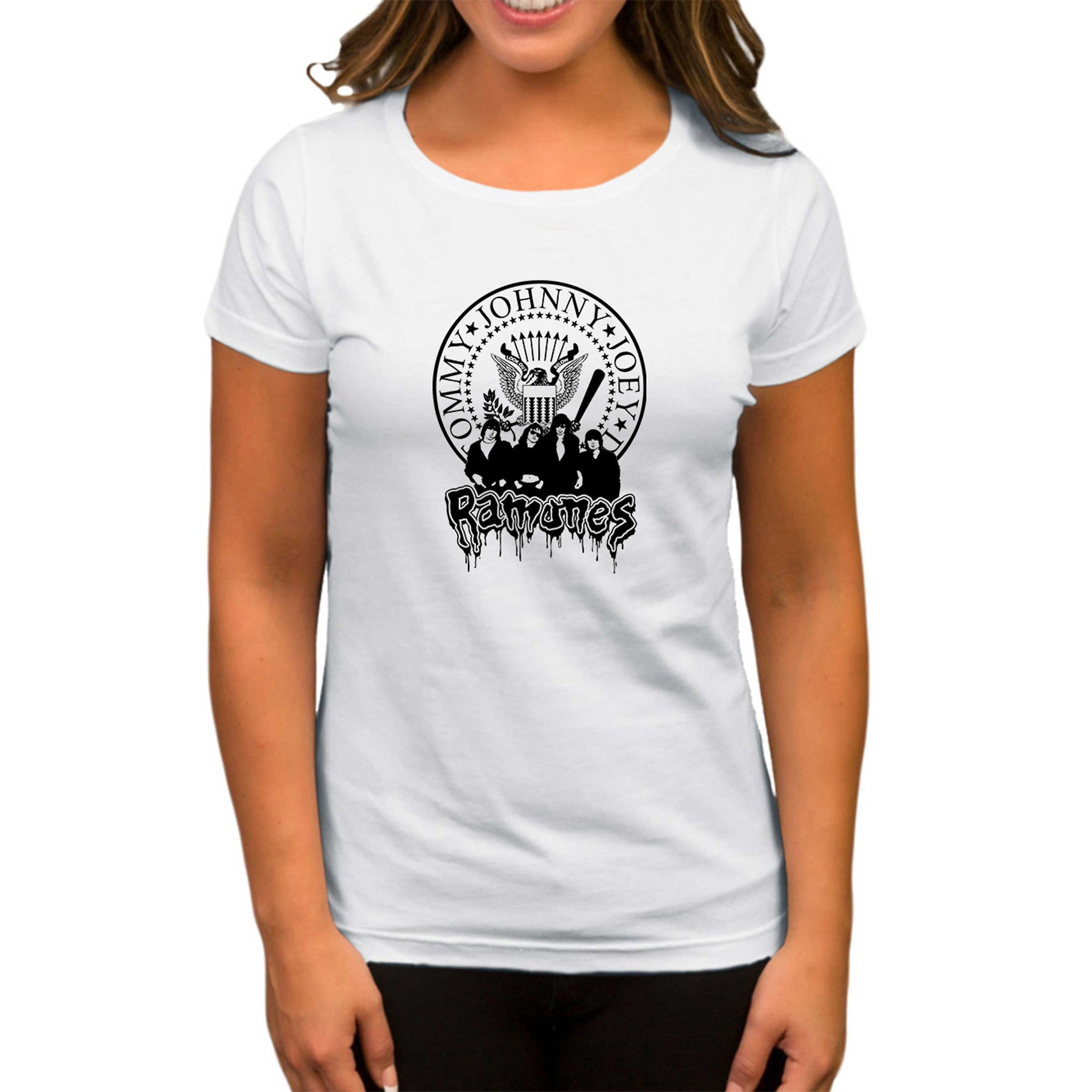 Ramones Text and Group Beyaz Kadın Tişört
