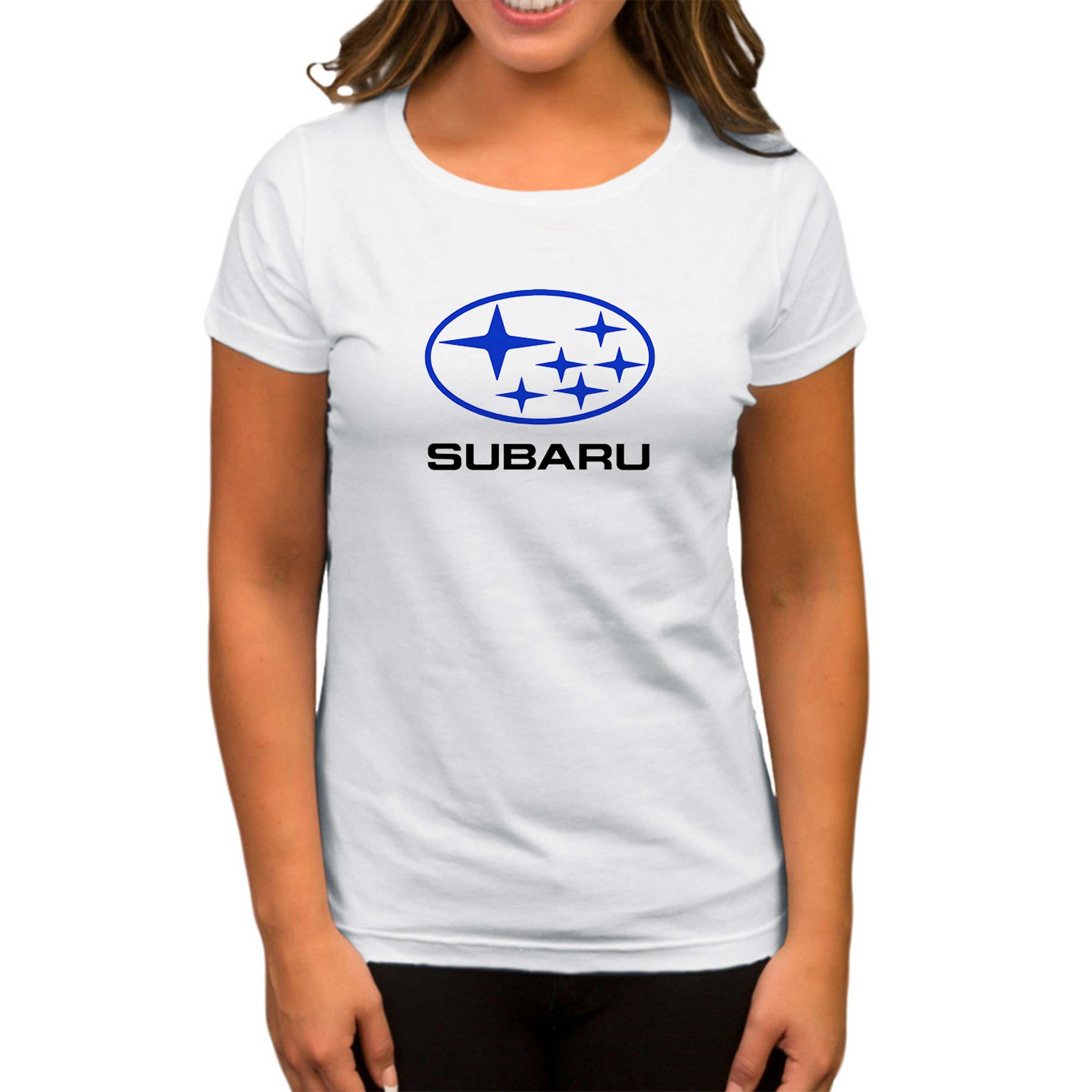 Subaru Logo Stars Beyaz Kadın Tişört
