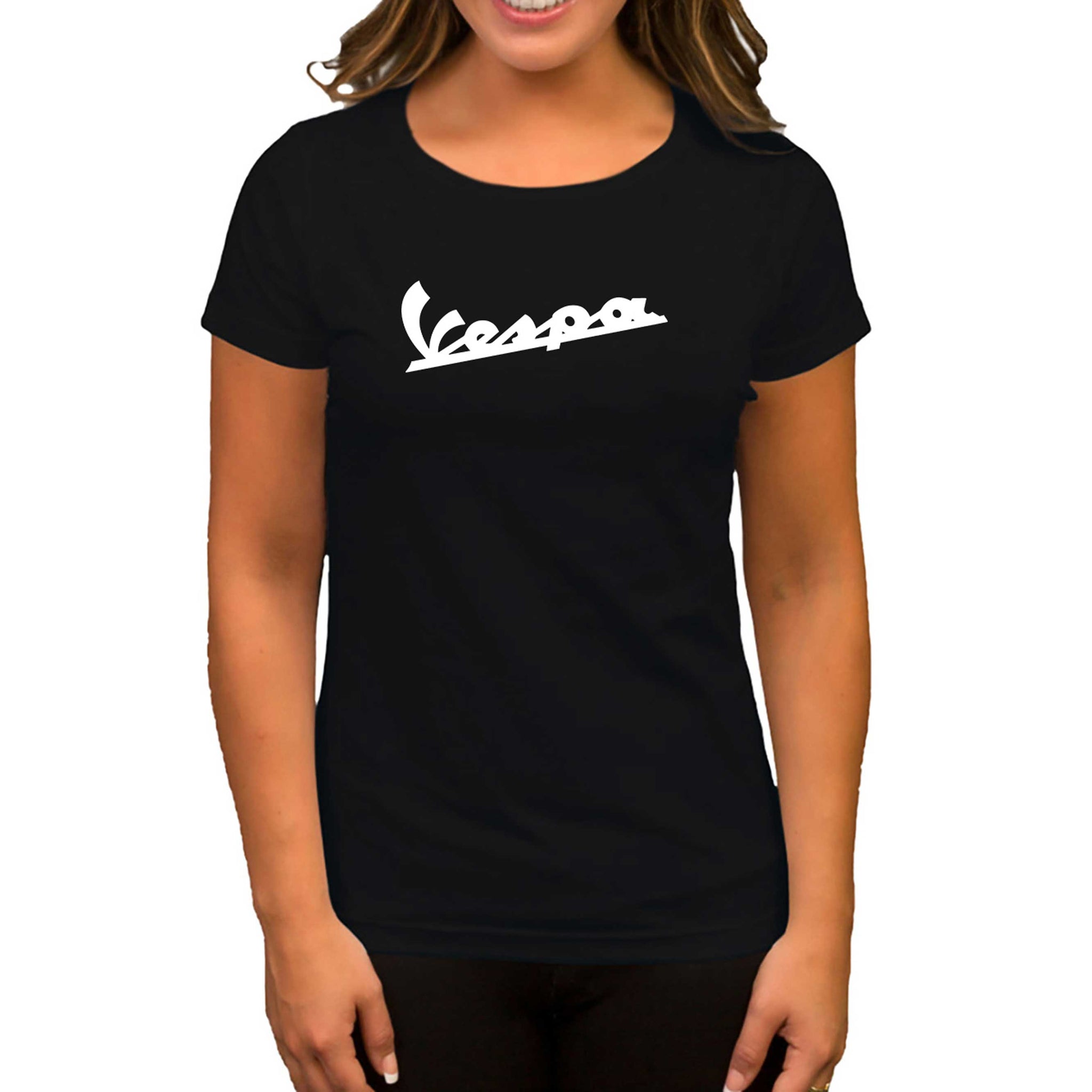 Vespa Logo 3 Siyah Kadın Tişört