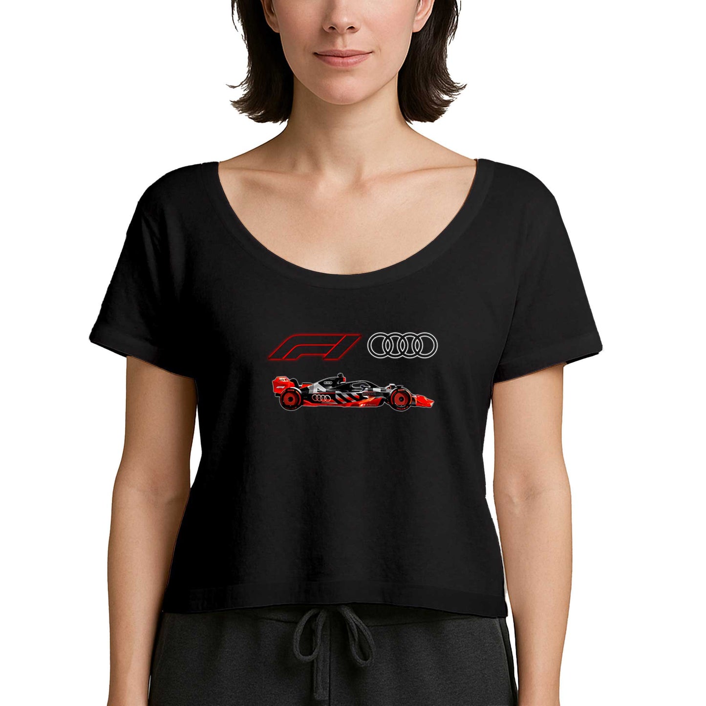 F1 Audi Logo Car Siyah Kadın Tişört