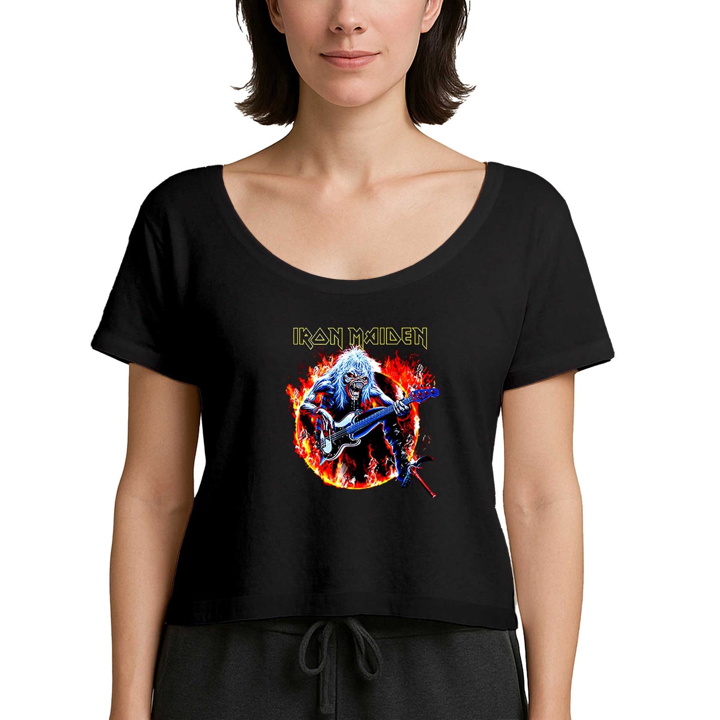 Iron Maiden Fire Siyah Kadın Tişört