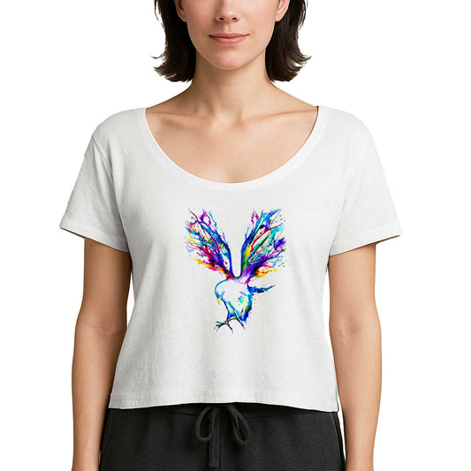 Güvercin Sulu Boya Beyaz Kadın Tişört