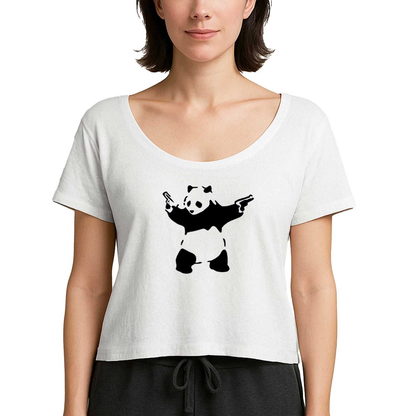 Panda Guns Beyaz Kadın Tişört