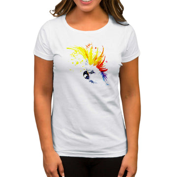 Papağan Sulu Boya Beyaz Kadın Tişört