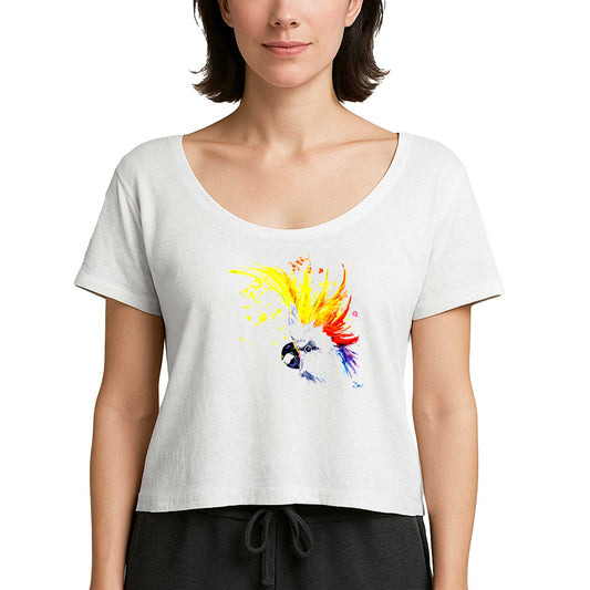 Papağan Sulu Boya Beyaz Kadın Tişört