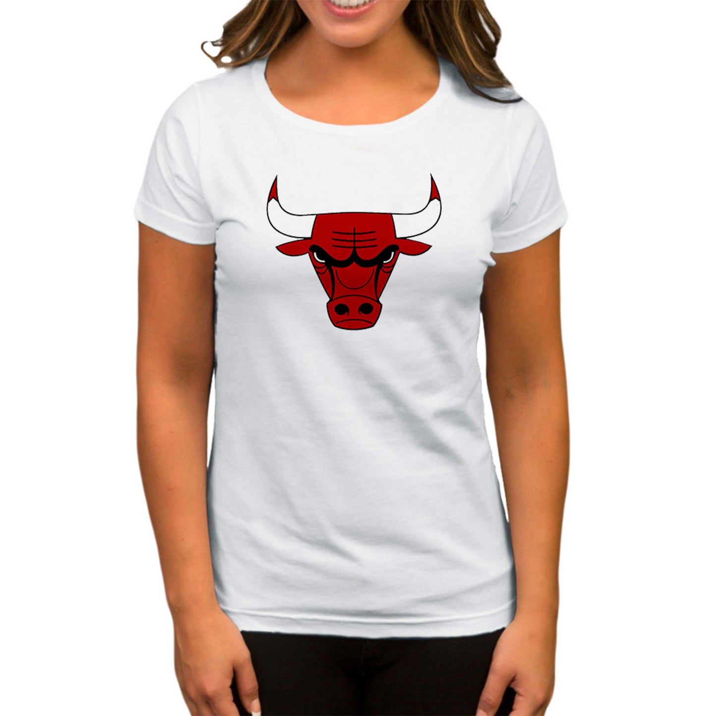 Chicago Bulls Logo Beyaz Kadın Tişört