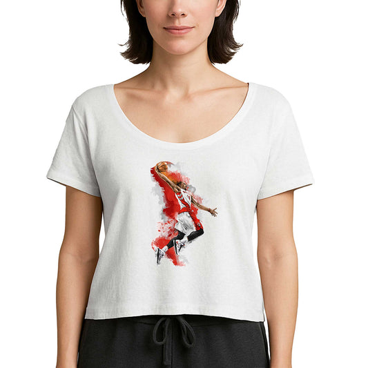 NBA Baller Red Silhouette Beyaz Kadın Tişört