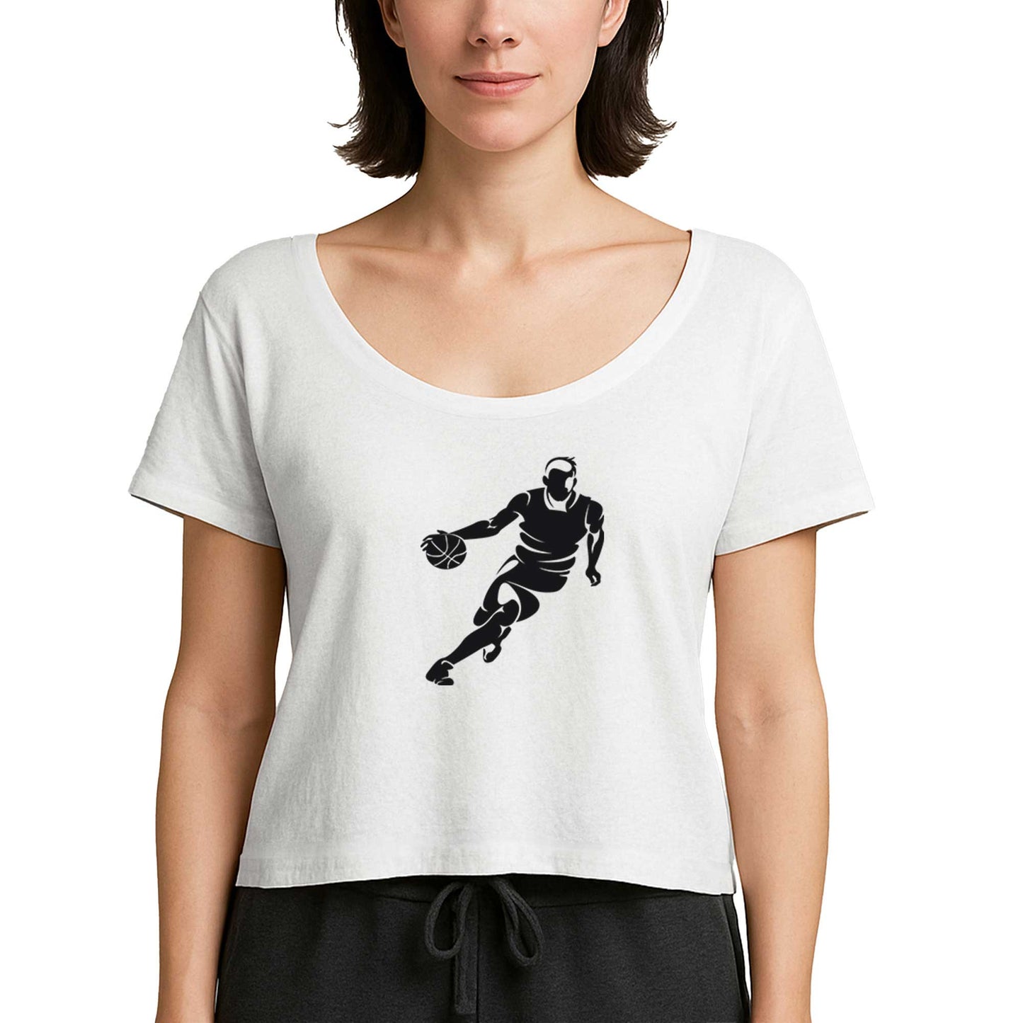 Basketball Hoop Siluet Beyaz Kadın Tişört