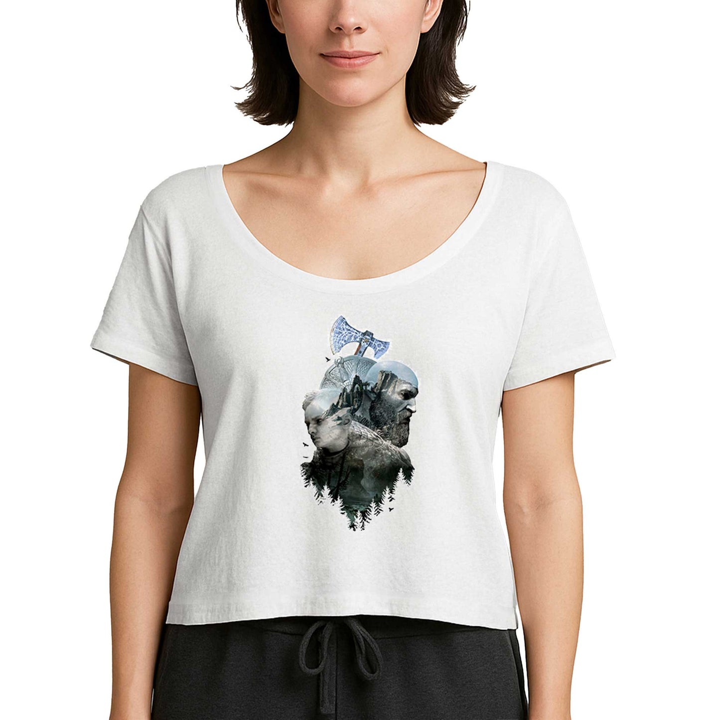 God Of War Ragnarok Atreus Kratos Siluet Beyaz Kadın Tişört