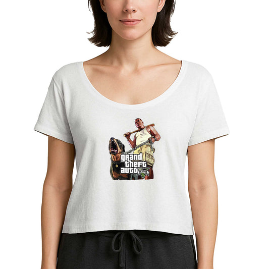 Grand Theft Auto Five Dog And Man Beyaz Kadın Tişört