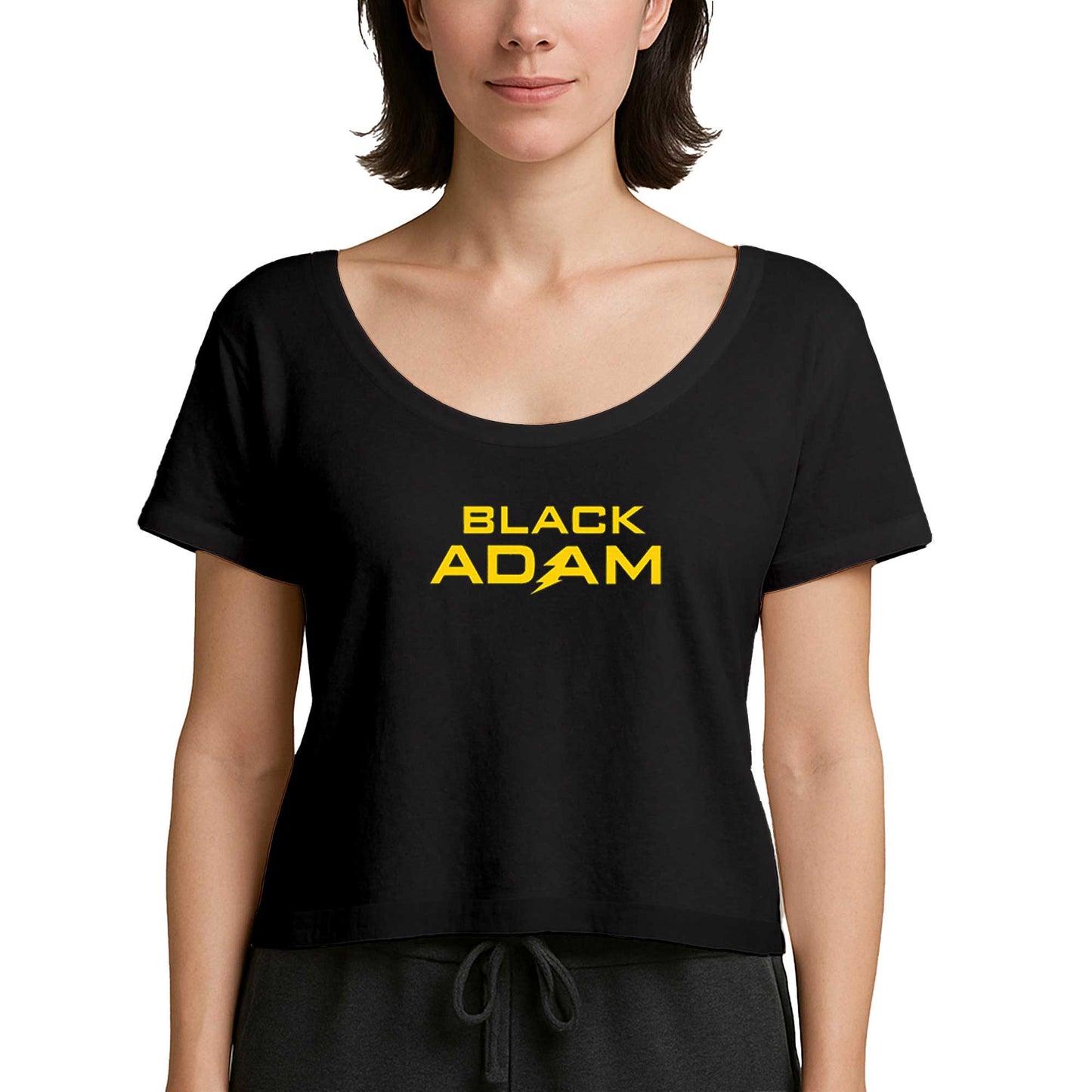 Black Adam Yellow Text Siyah Kadın Tişört