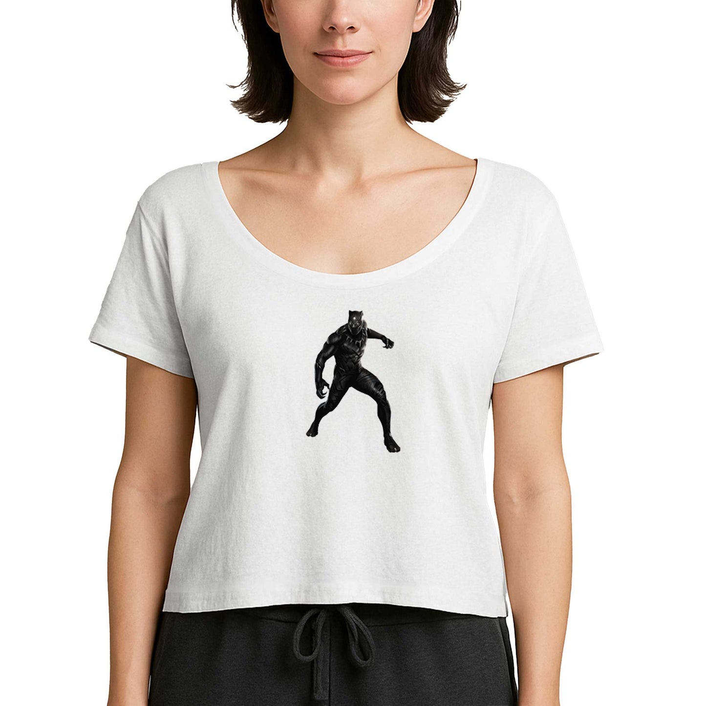 Black Panter Silhouette Beyaz Kadın Tişört