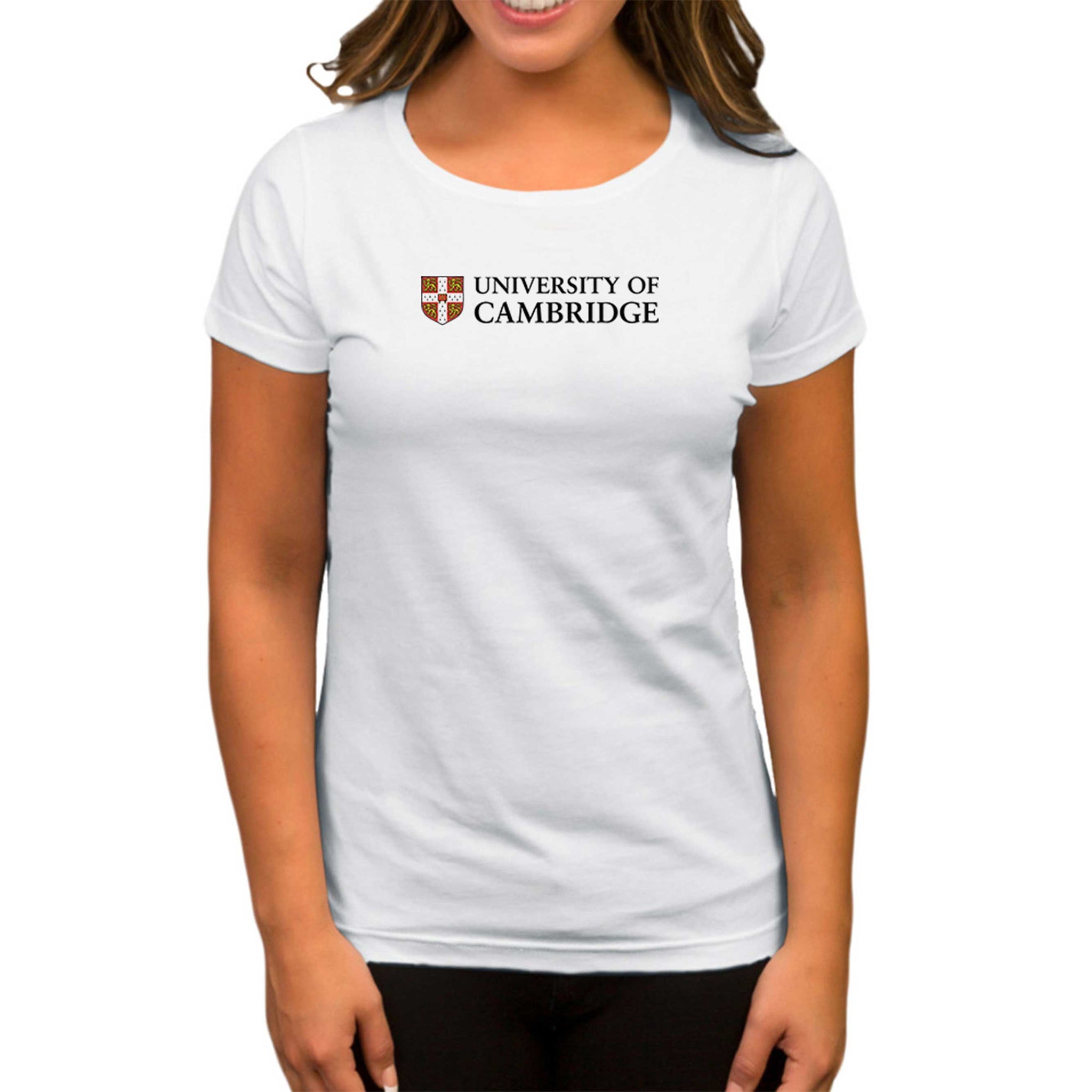 University Of Cambridge Logo Text Beyaz Kadın Tişört