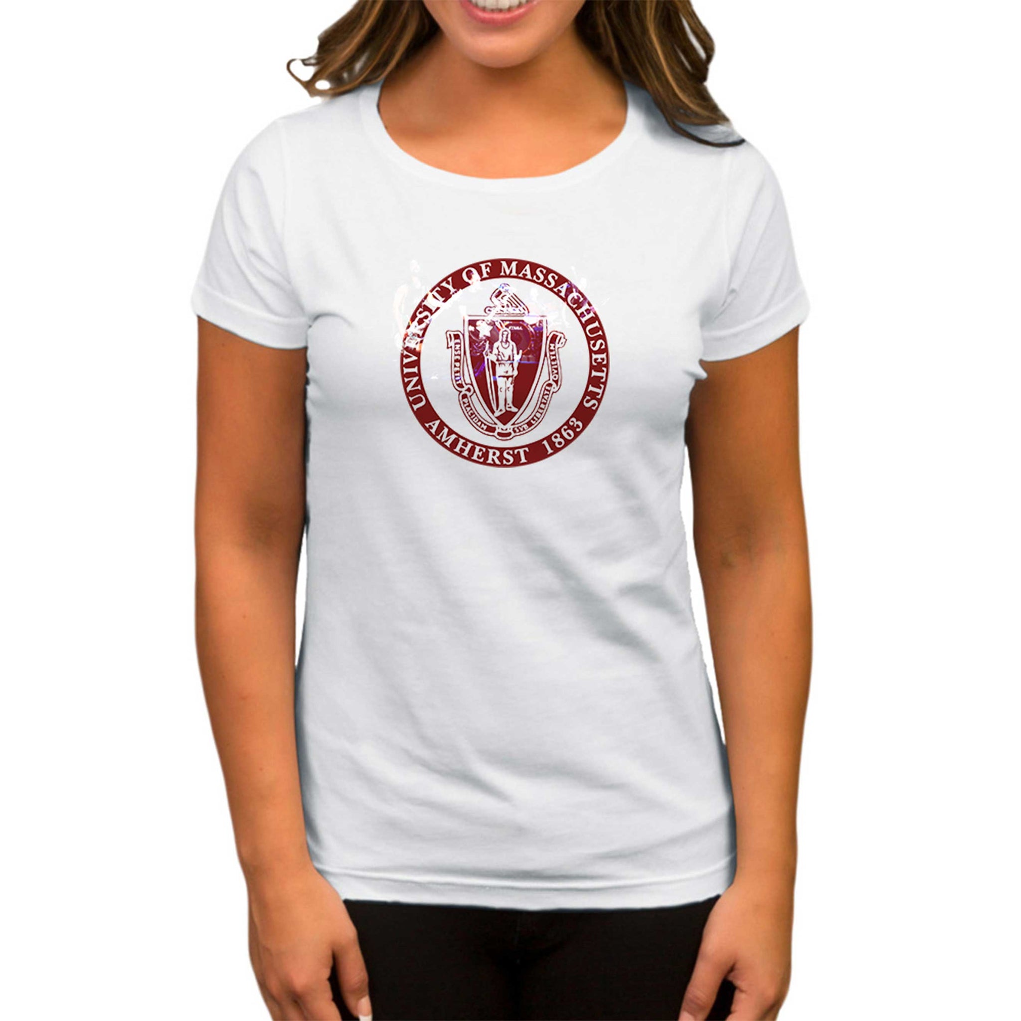 Massachusetts University logo Beyaz Kadın Tişört