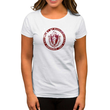 Massachusetts University logo Beyaz Kadın Tişört