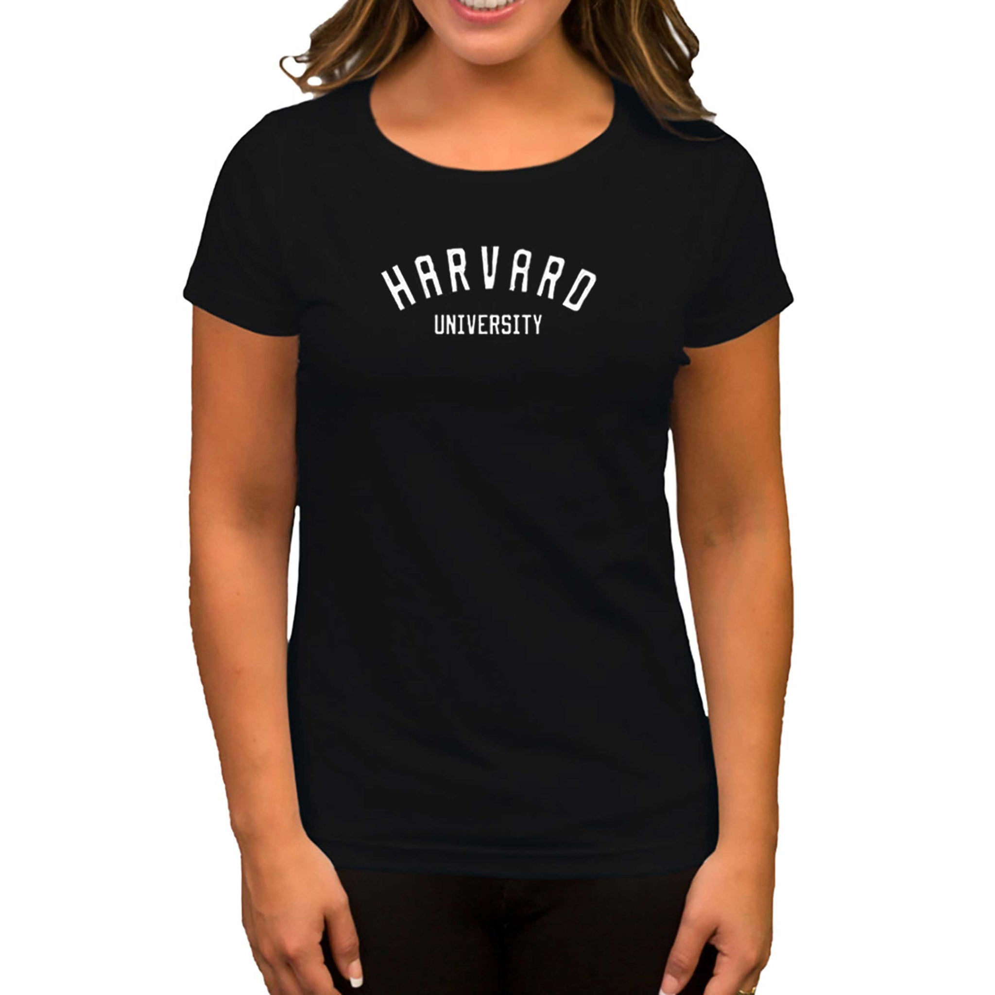 Harvard University Text Siyah Kadın Tişört