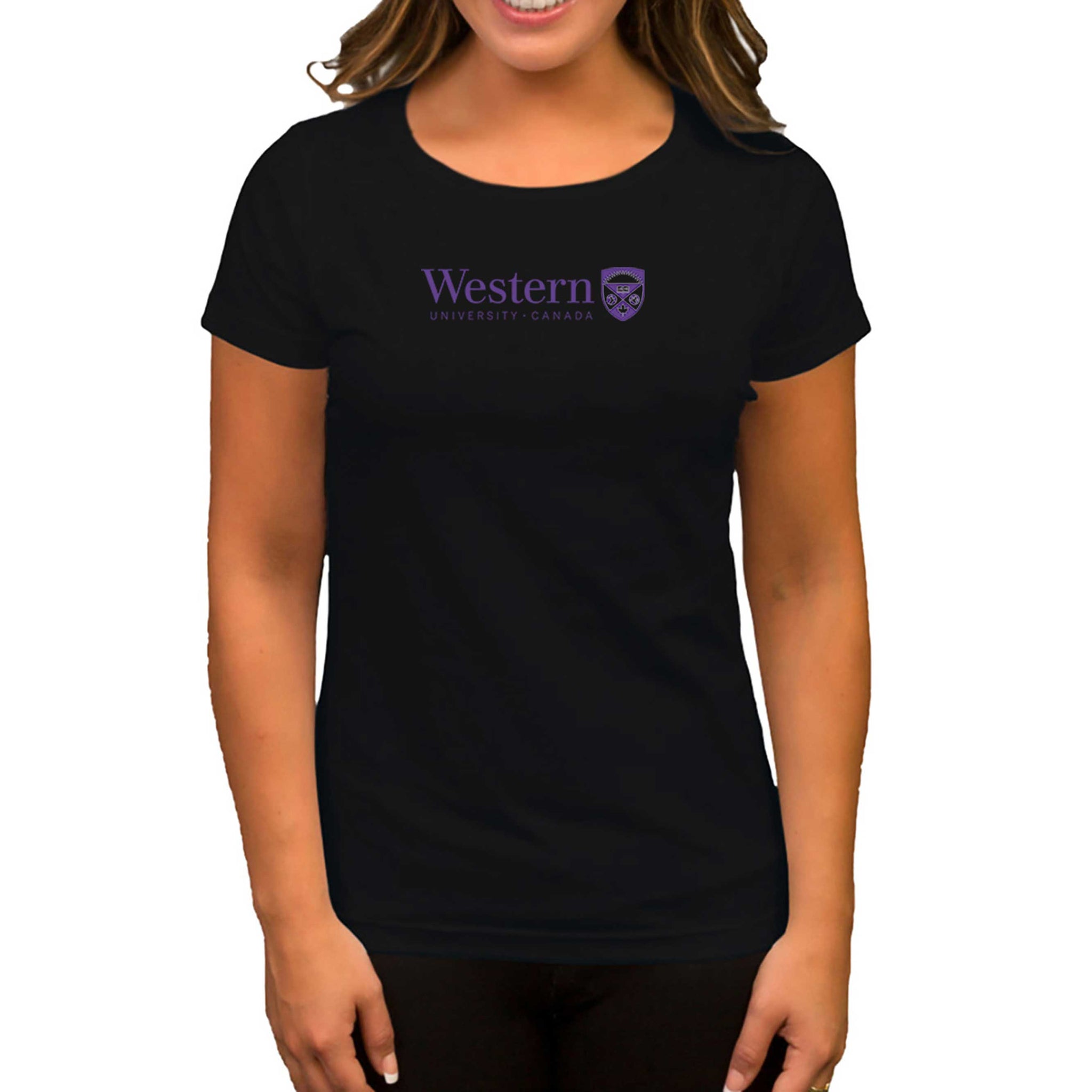 Western University Purple Logo Siyah Kadın Tişört