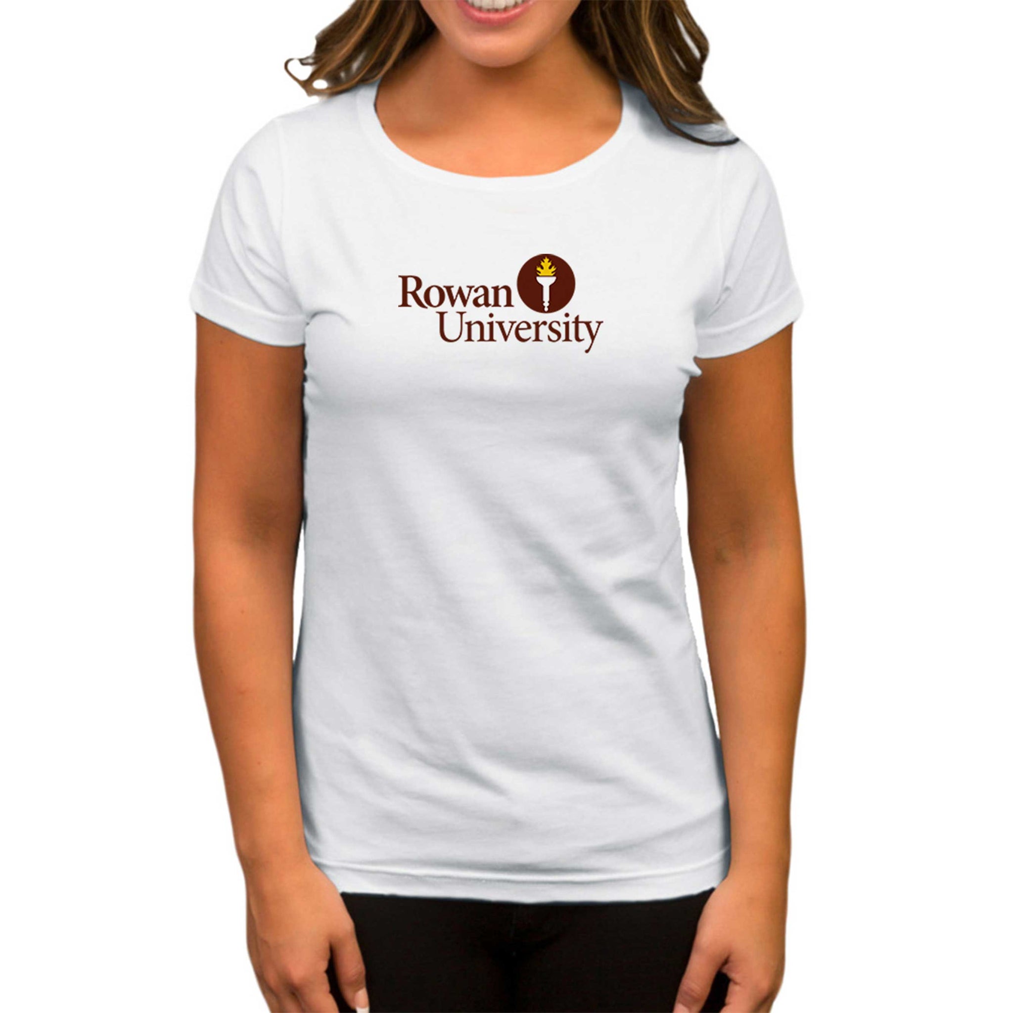 Rowan University Logo Text Beyaz Kadın Tişört