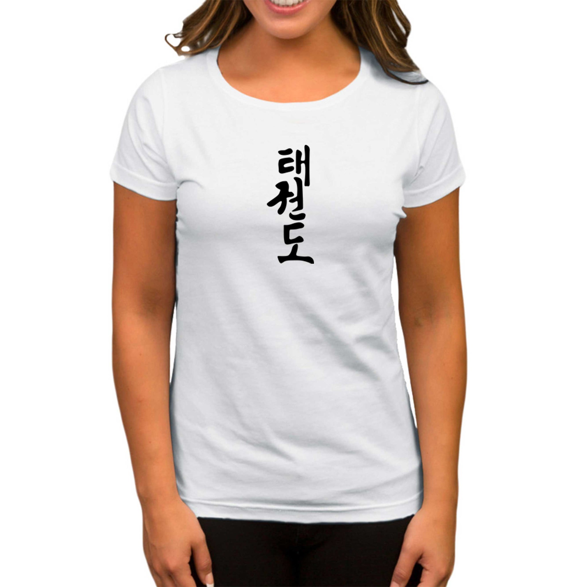 Black Kanji Text Beyaz Kadın Tişört