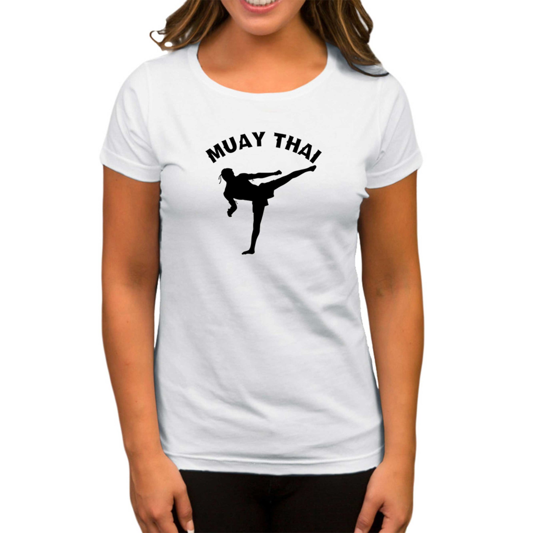 Karate Muay Thai Silhouette Beyaz Kadın Tişört