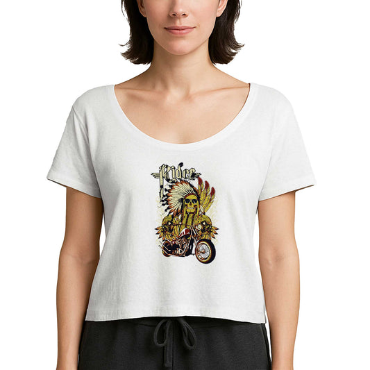 Motorcycle Skull Rider Beyaz Kadın Tişört