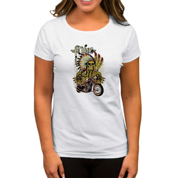 Motorcycle Skull Rider Beyaz Kadın Tişört