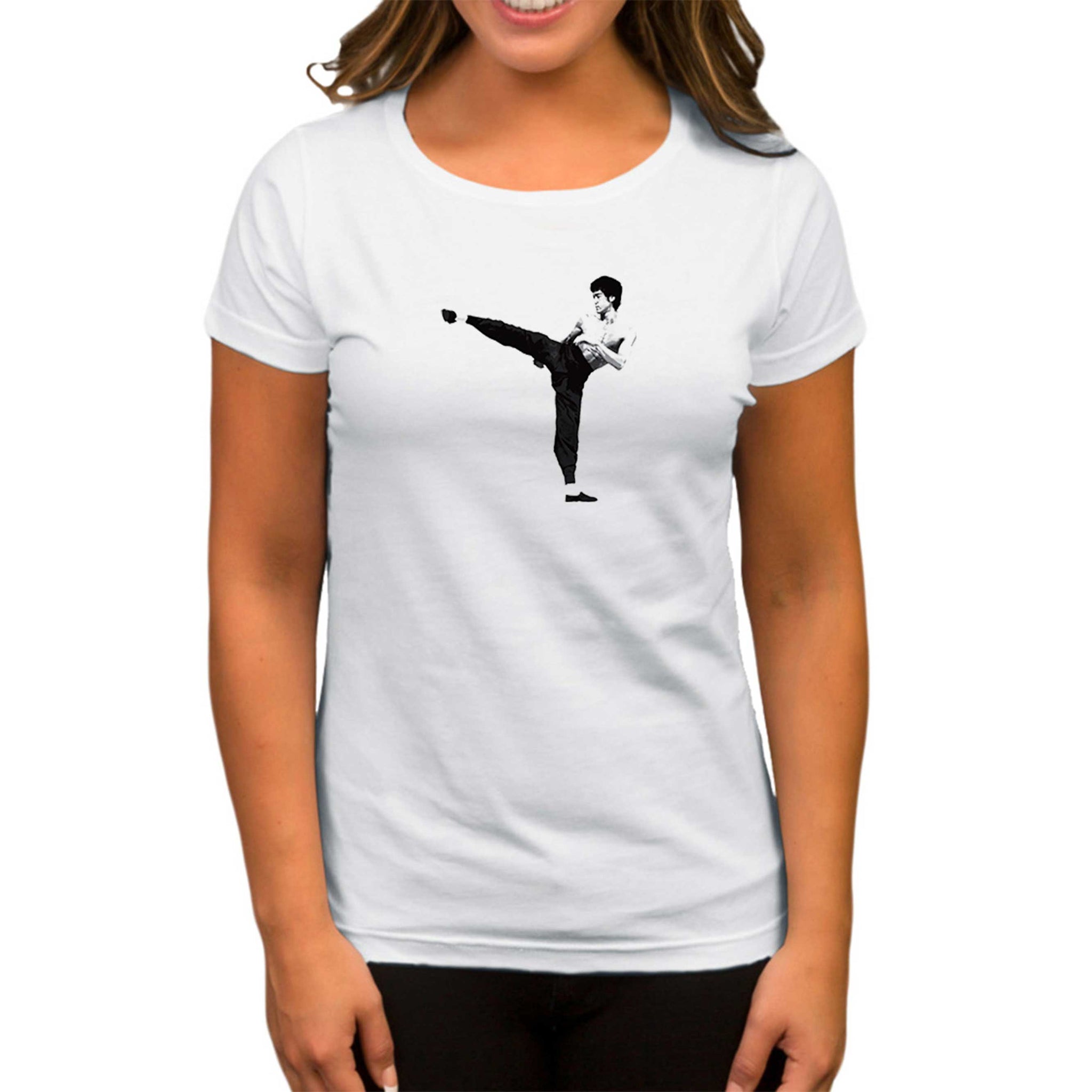 Bruce Lee Kick Deffense Beyaz Kadın Tişört
