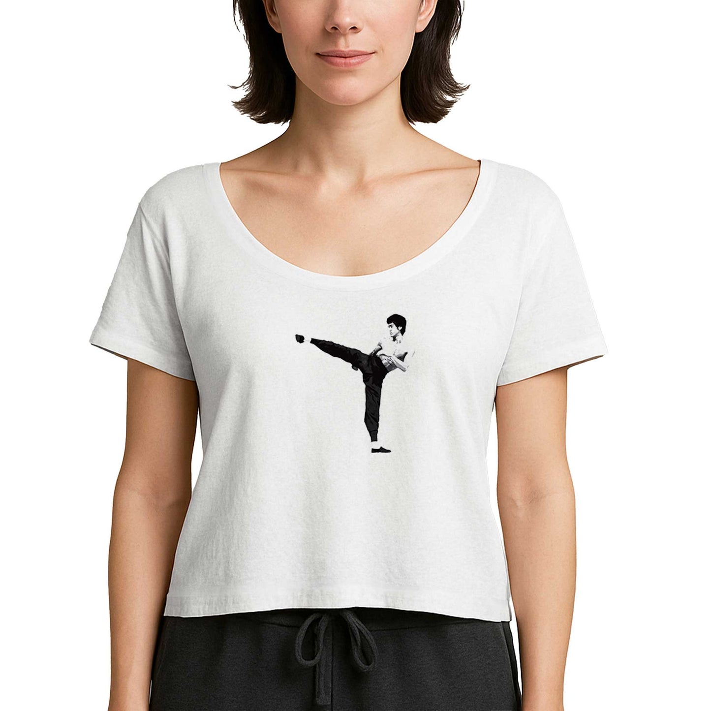 Bruce Lee Kick Deffense Beyaz Kadın Tişört