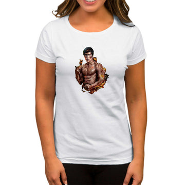 Bruce Lee Kick Dragon Beyaz Kadın Tişört