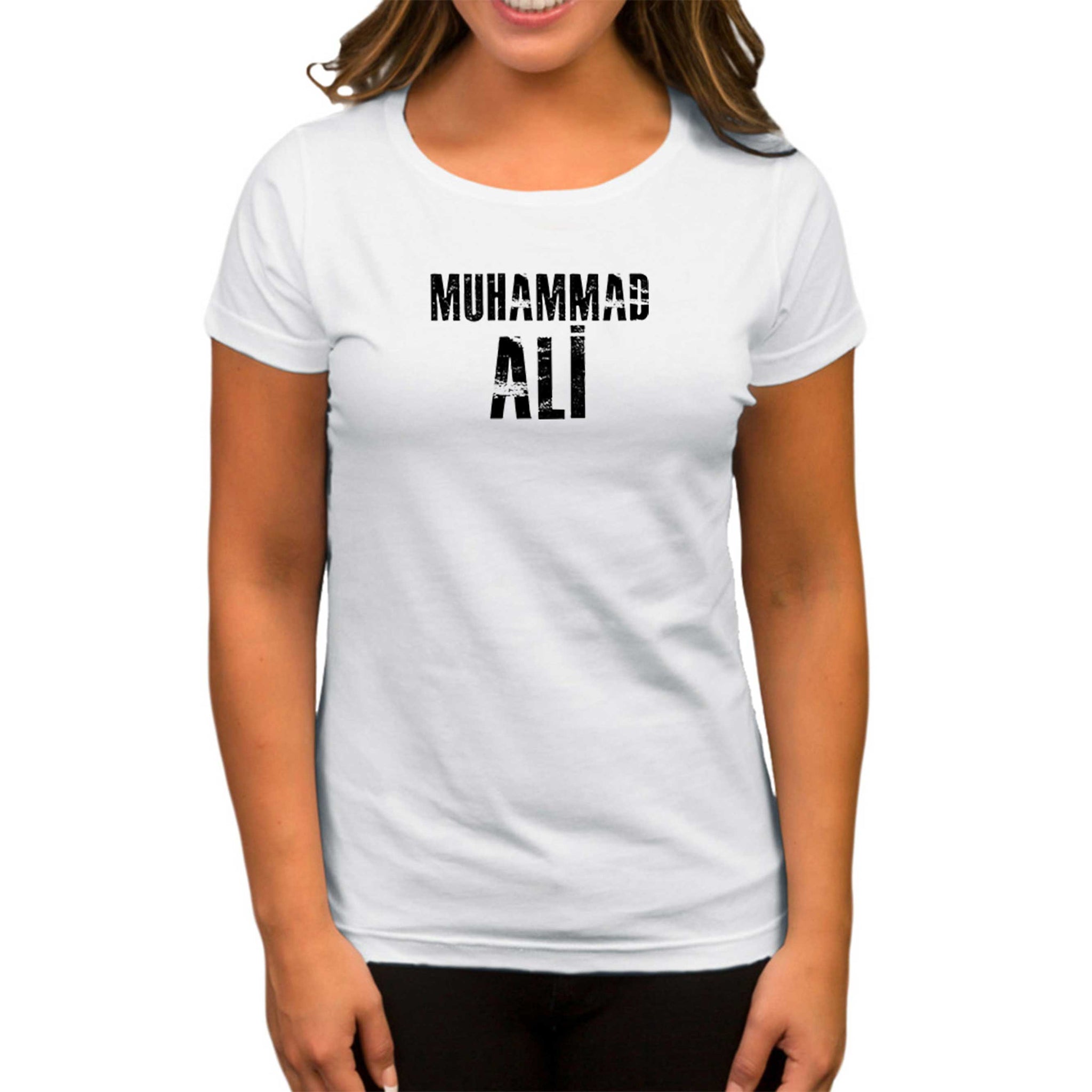 Muhammed Ali Black Text Beyaz Kadın Tişört