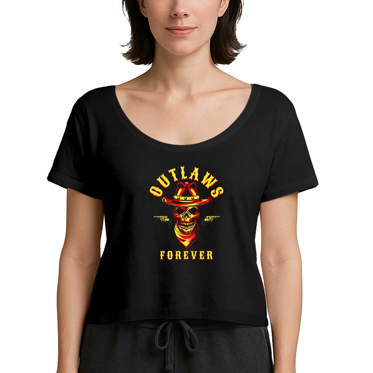 Red Dead Redemption 2 Outlaws Forever Skull Siyah Kadın Tişört