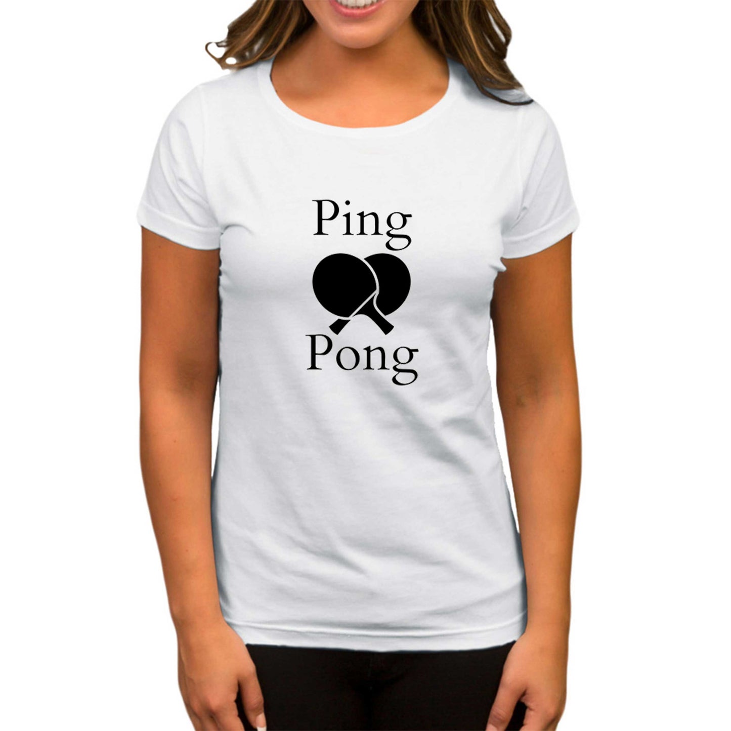 Ping Pong Racket Design Black Beyaz Kadın Tişört