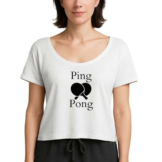 Ping Pong Racket Design Black Beyaz Kadın Tişört
