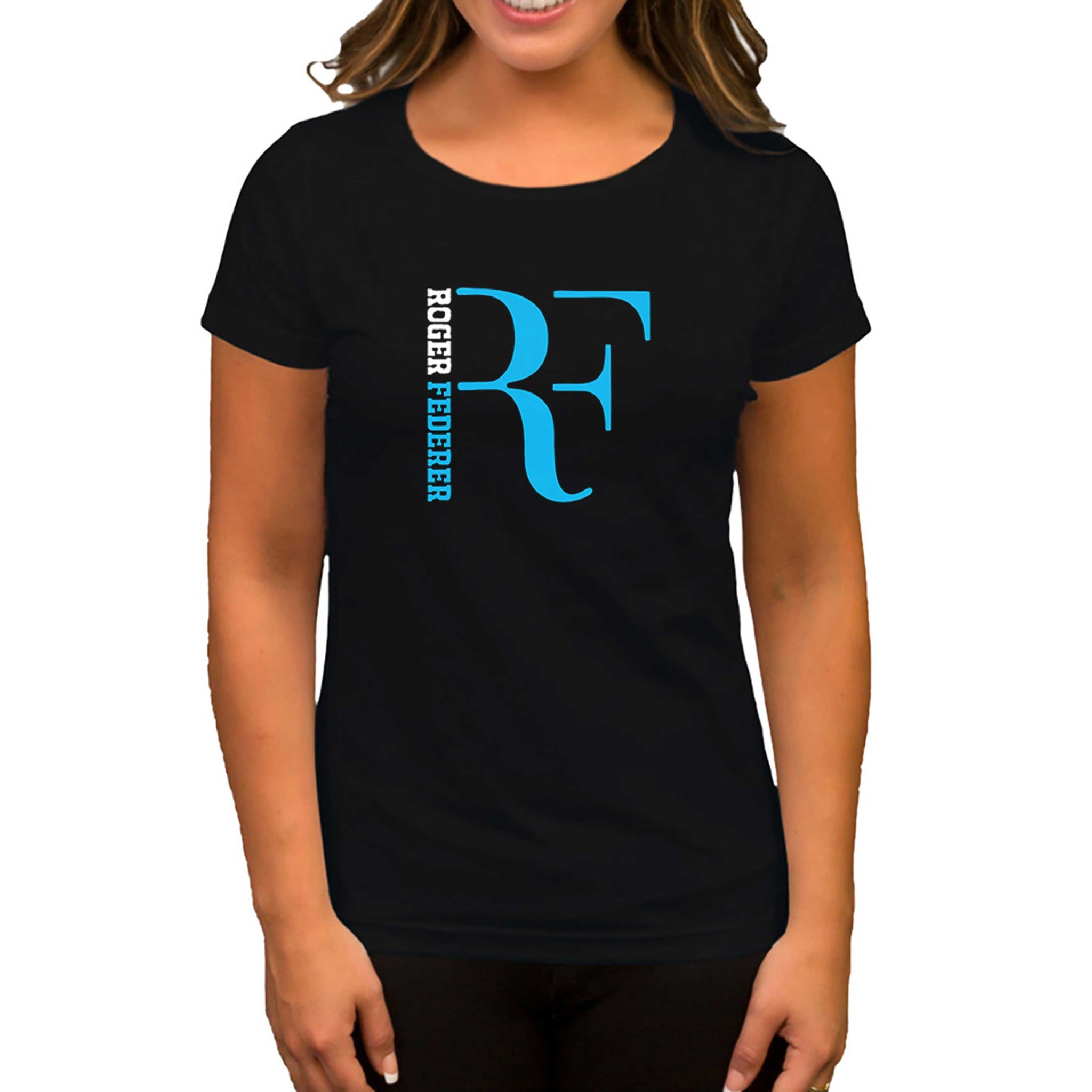 Roger Federer Blue Logo Siyah Kadın Tişört