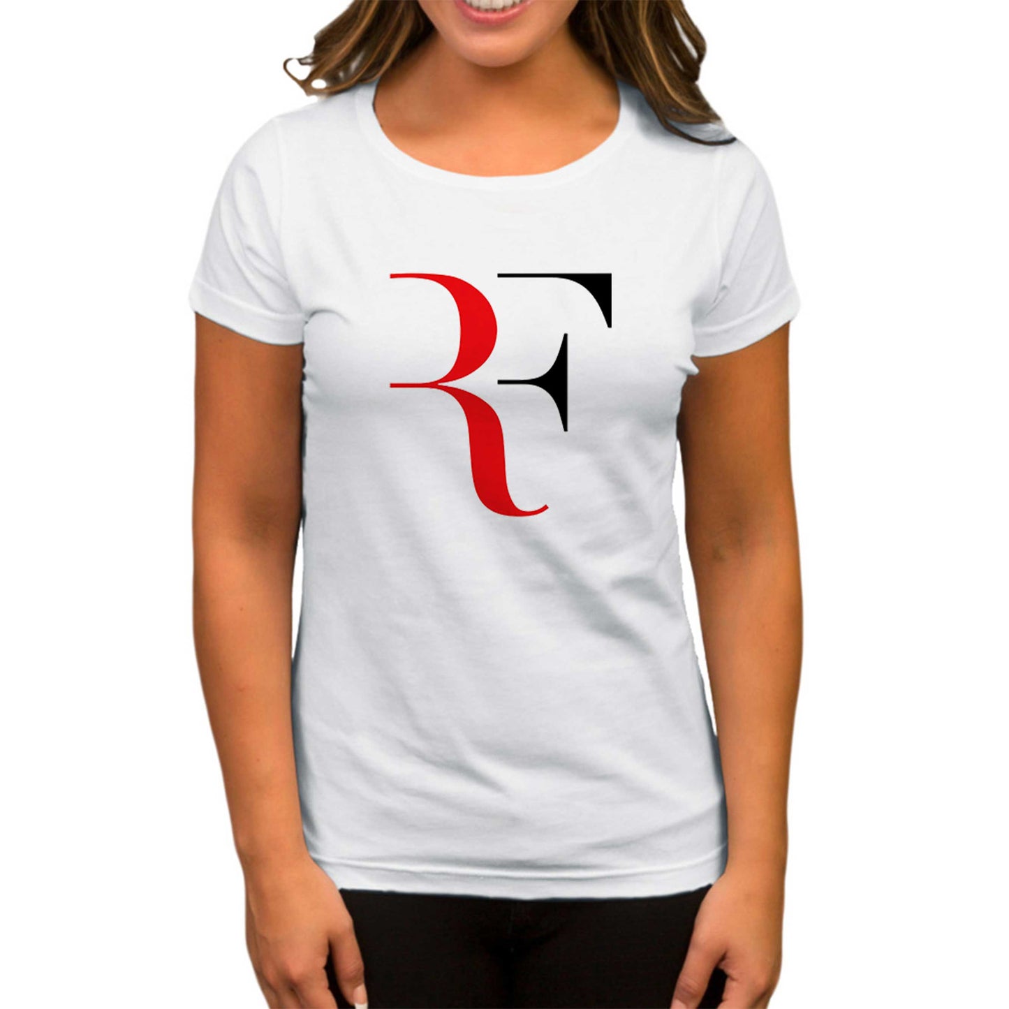 Roger Federer Colored Logo Beyaz Kadın Tişört