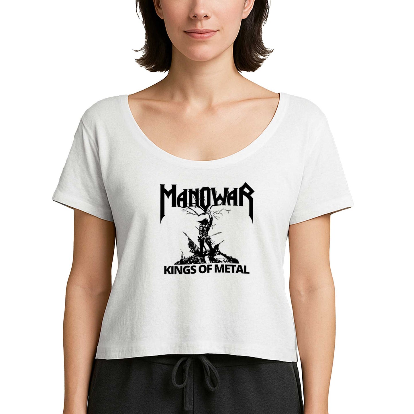 Manowar Kings of Metal Black Beyaz Kadın Tişört