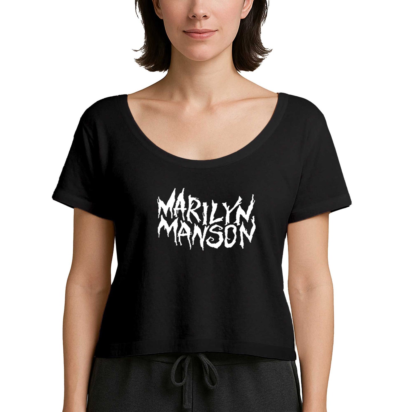 Marilyn Manson Iconic Text Siyah Kadın Tişört