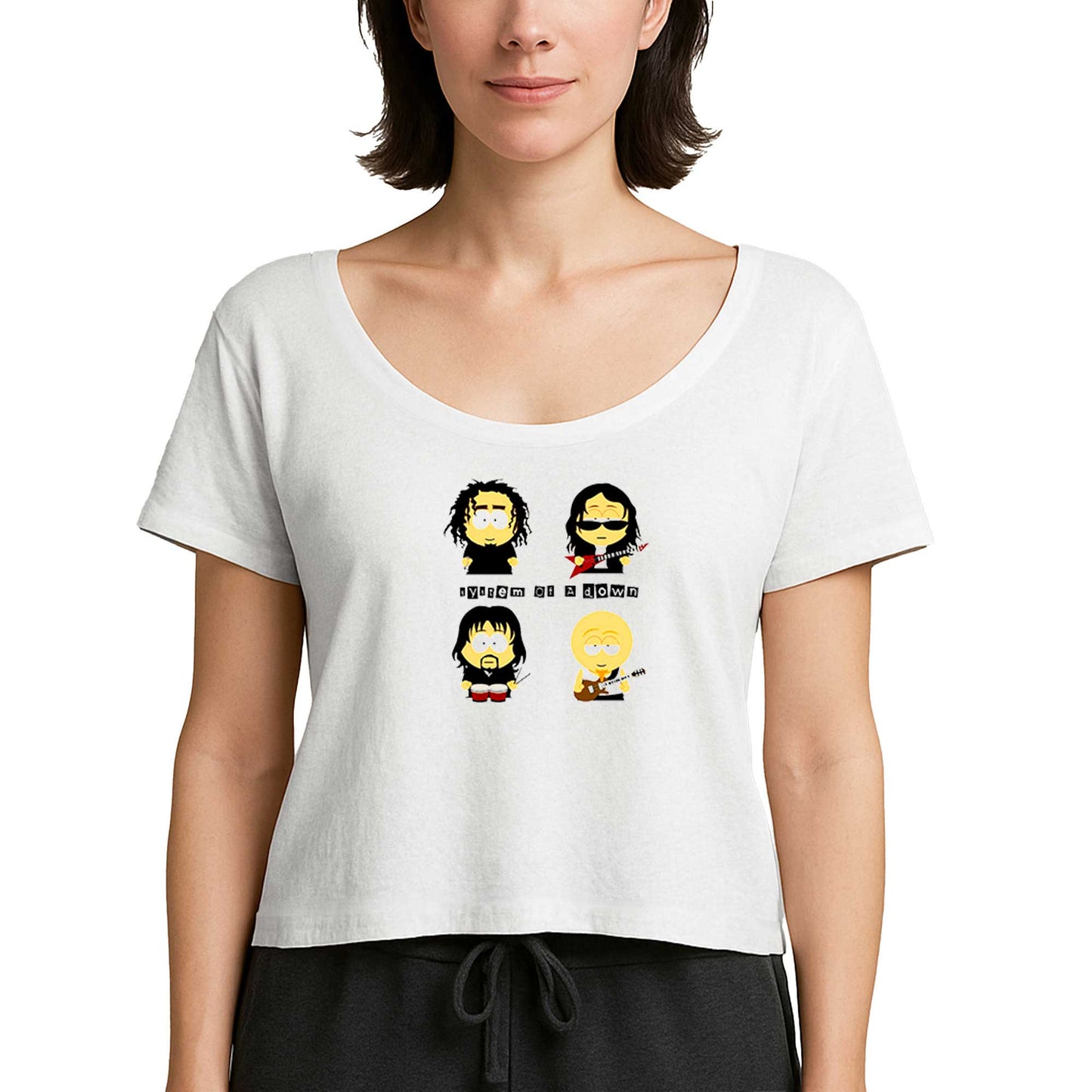 System of a Down Cartoon Beyaz Kadın Tişört