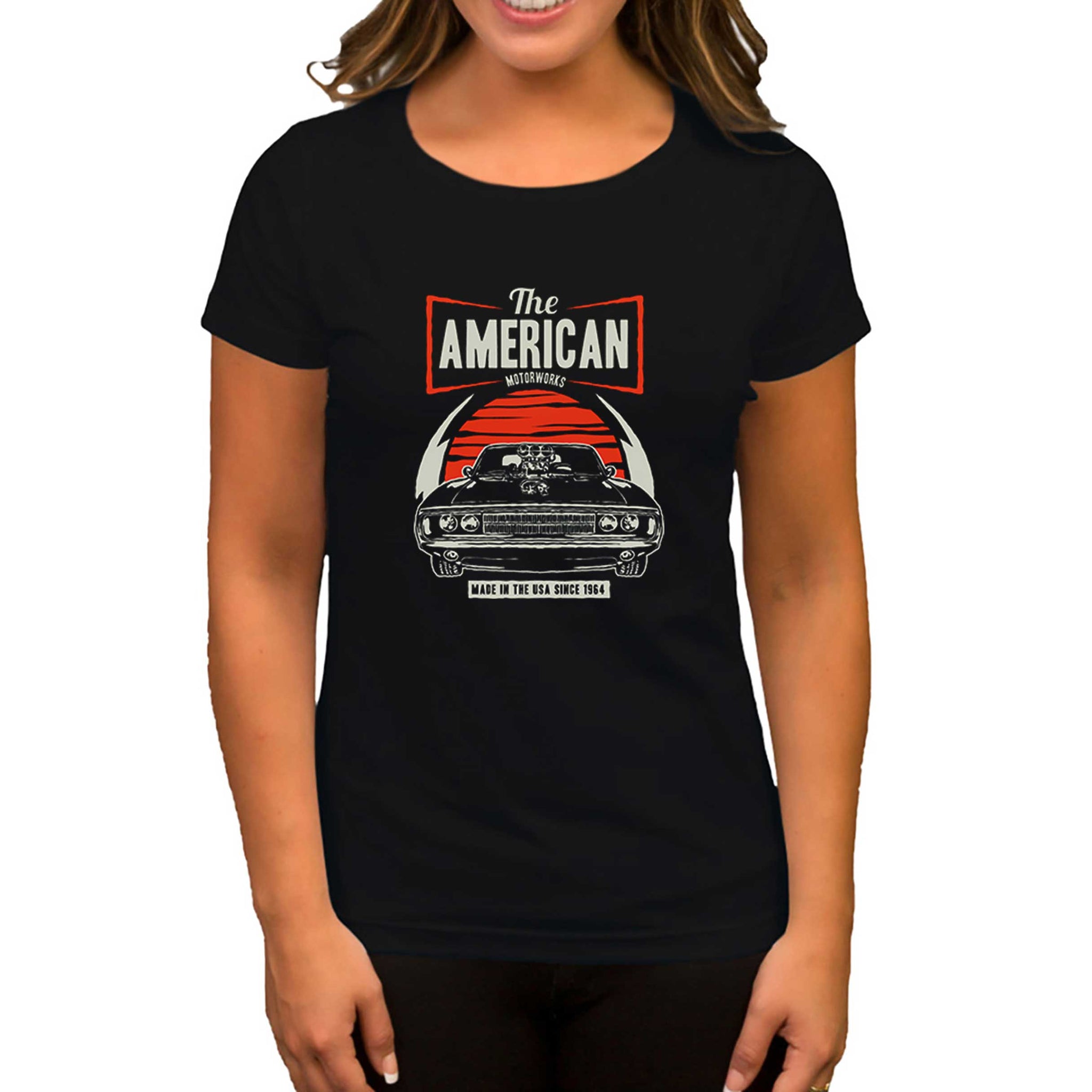 Amerikan Muscle Car Siyah Kadın Tişört