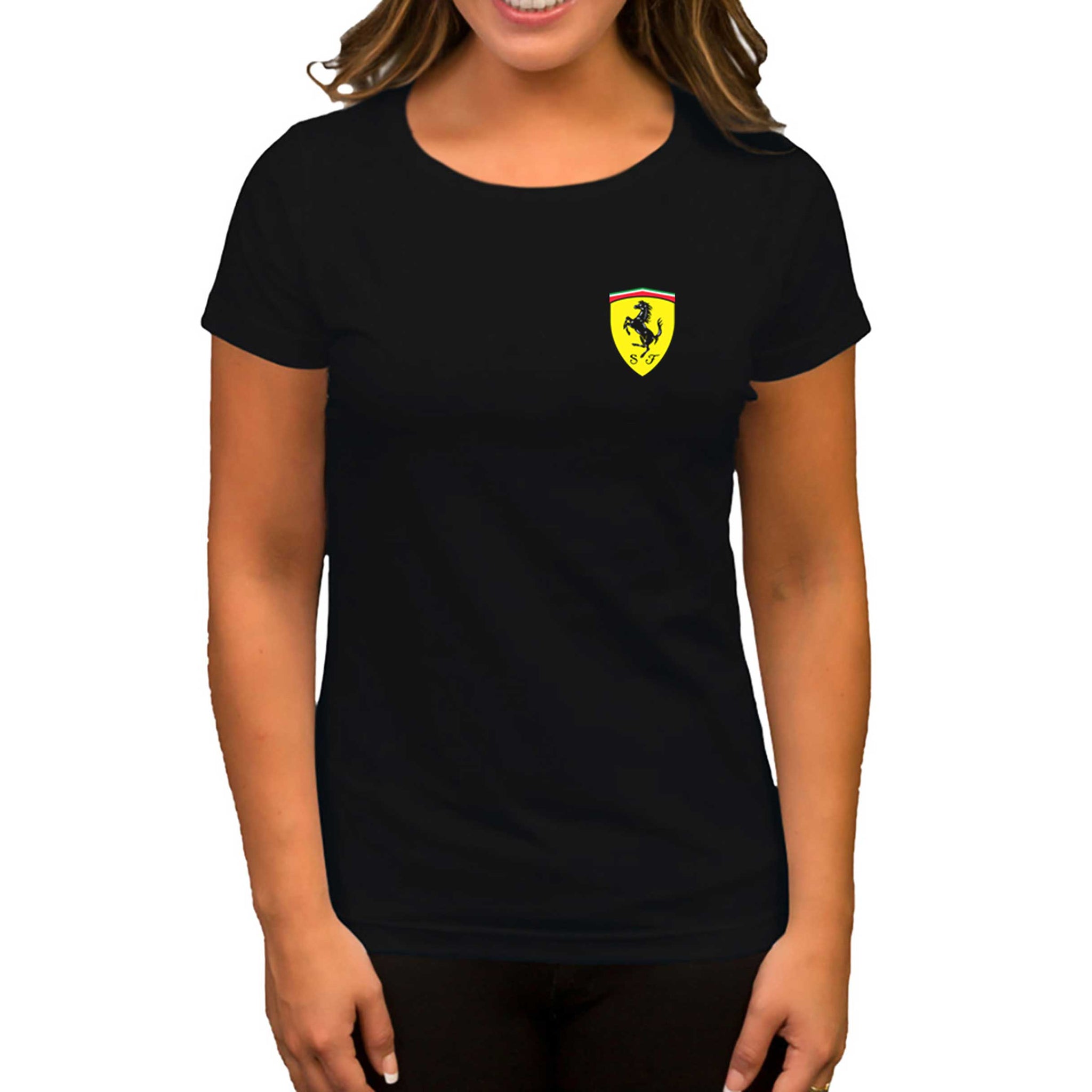 Ferrari Logo Siyah Kadın Tişört