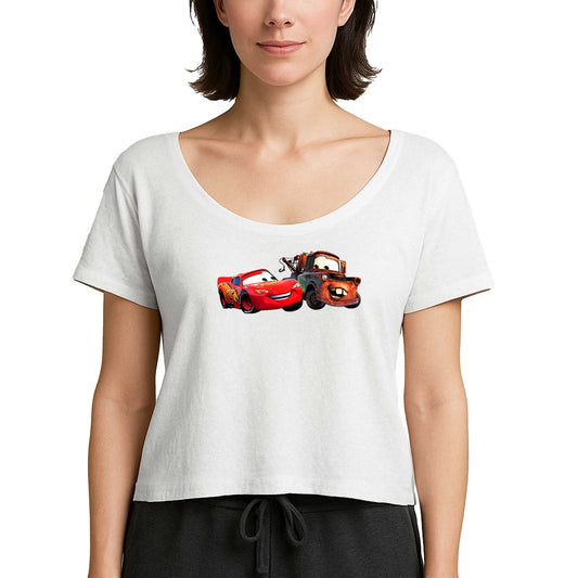 Şimşek McQueen ve Tow Mater Arabalar Beyaz Kadın Tişört