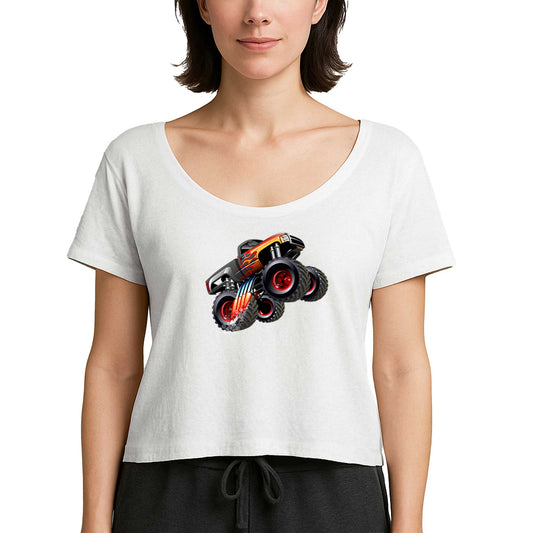 Cartoon Monster Truck Beyaz Kadın Tişört