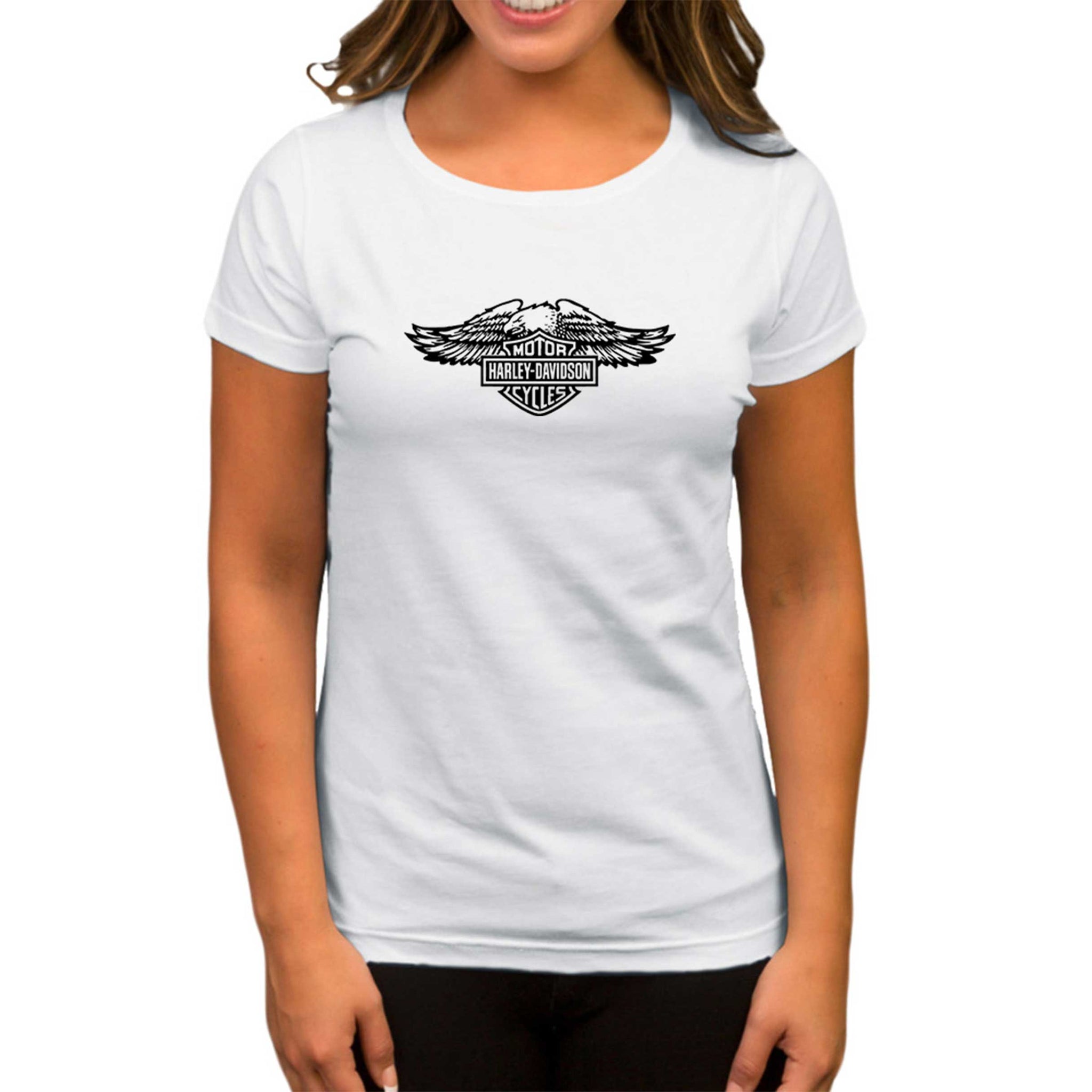 HarleyDavidson Wings Eagle Silhouette Beyaz Kadın Tişört