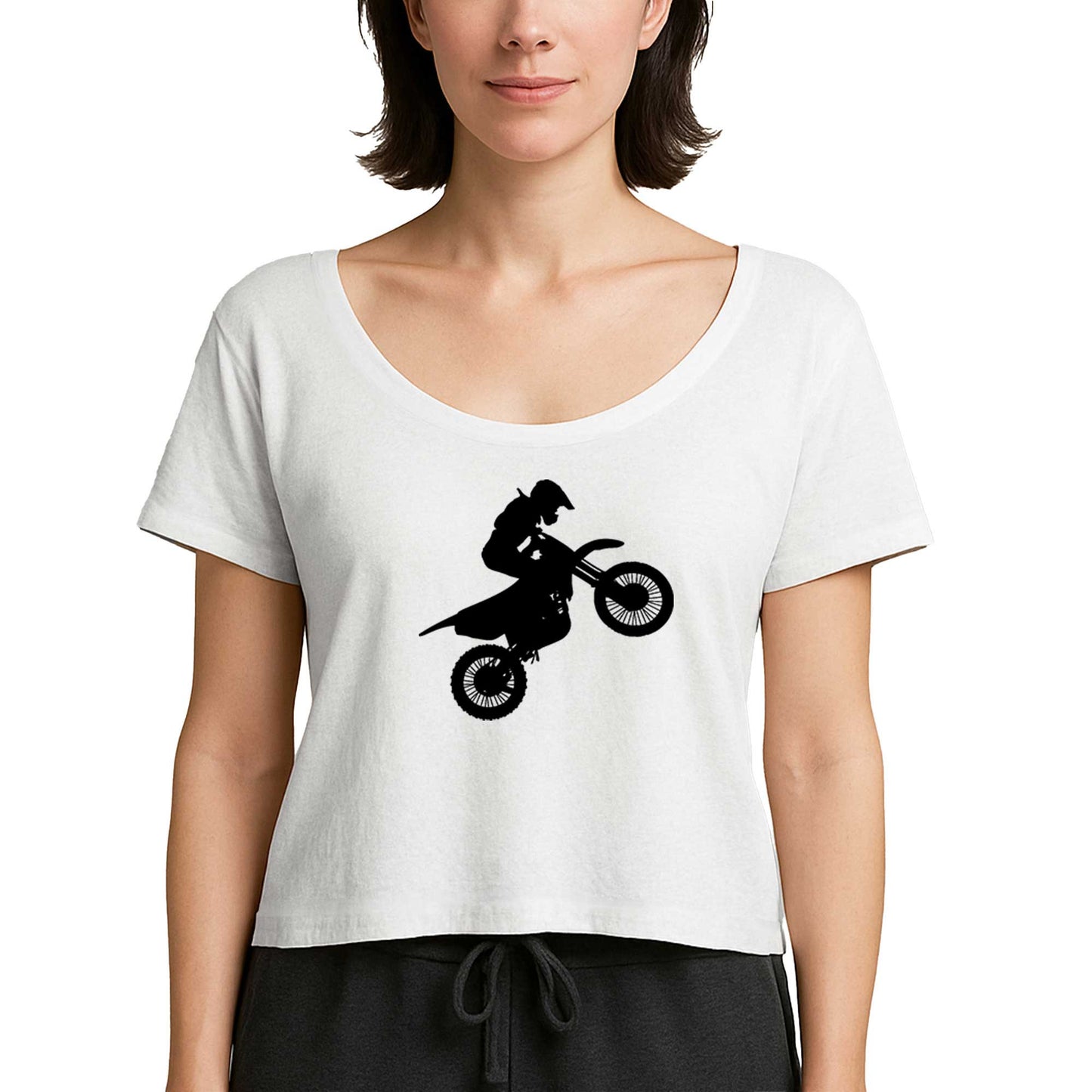 Motocross Motorcycle Siluet Beyaz Kadın Tişört
