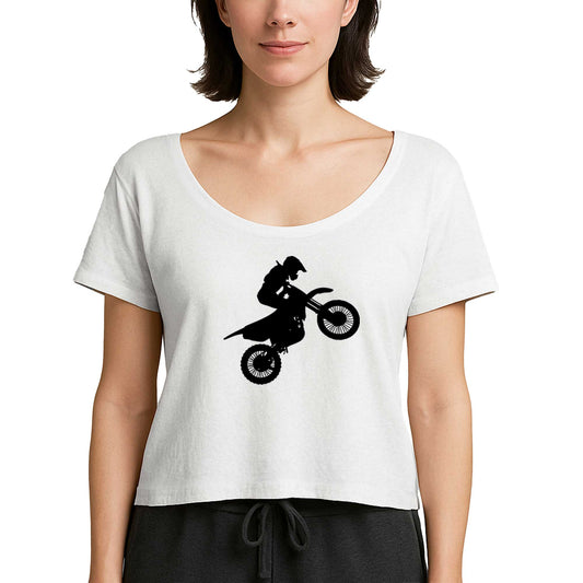 Motocross Motorcycle Siluet Beyaz Kadın Tişört