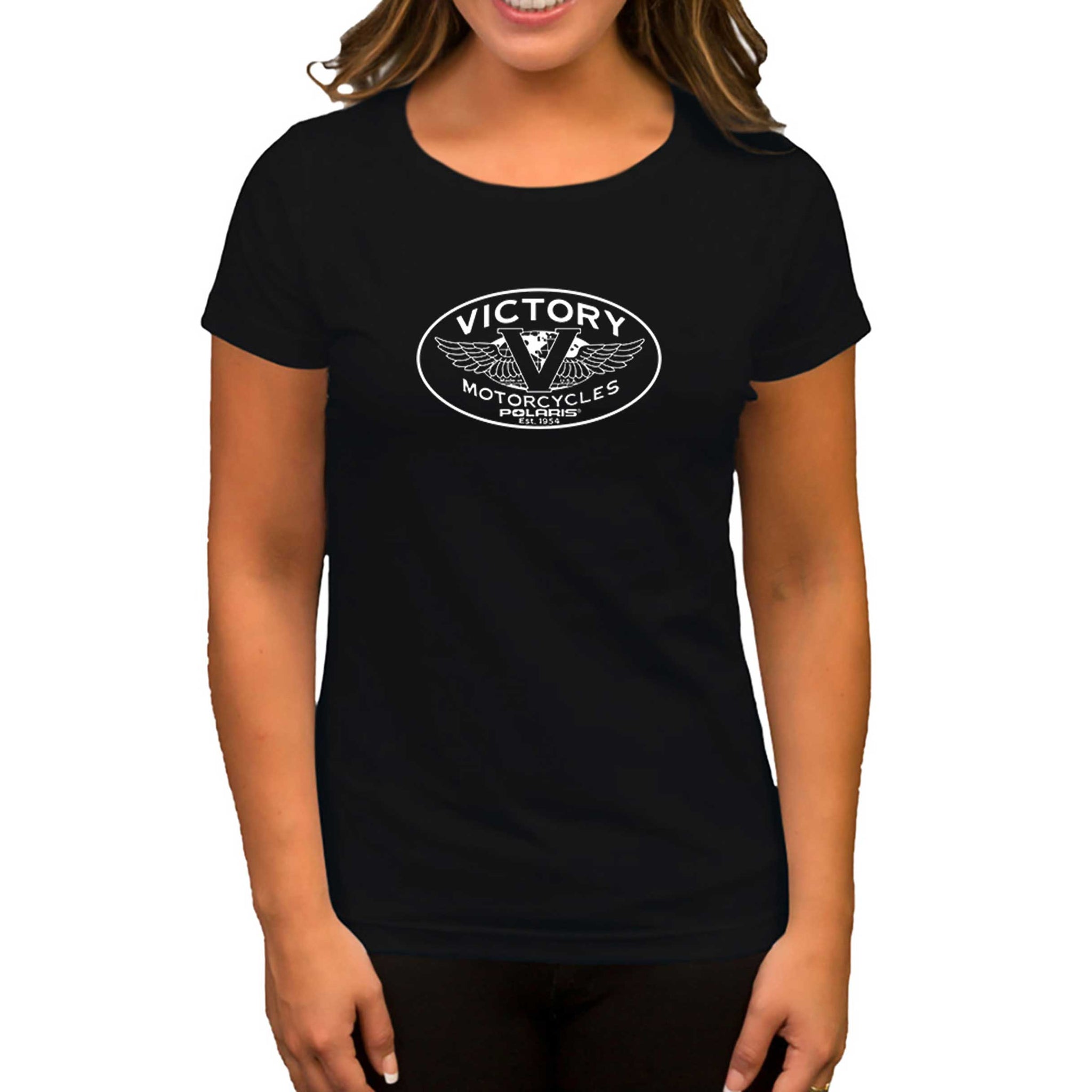 Victory Motorcycles Polaris Logo Siyah Kadın Tişört