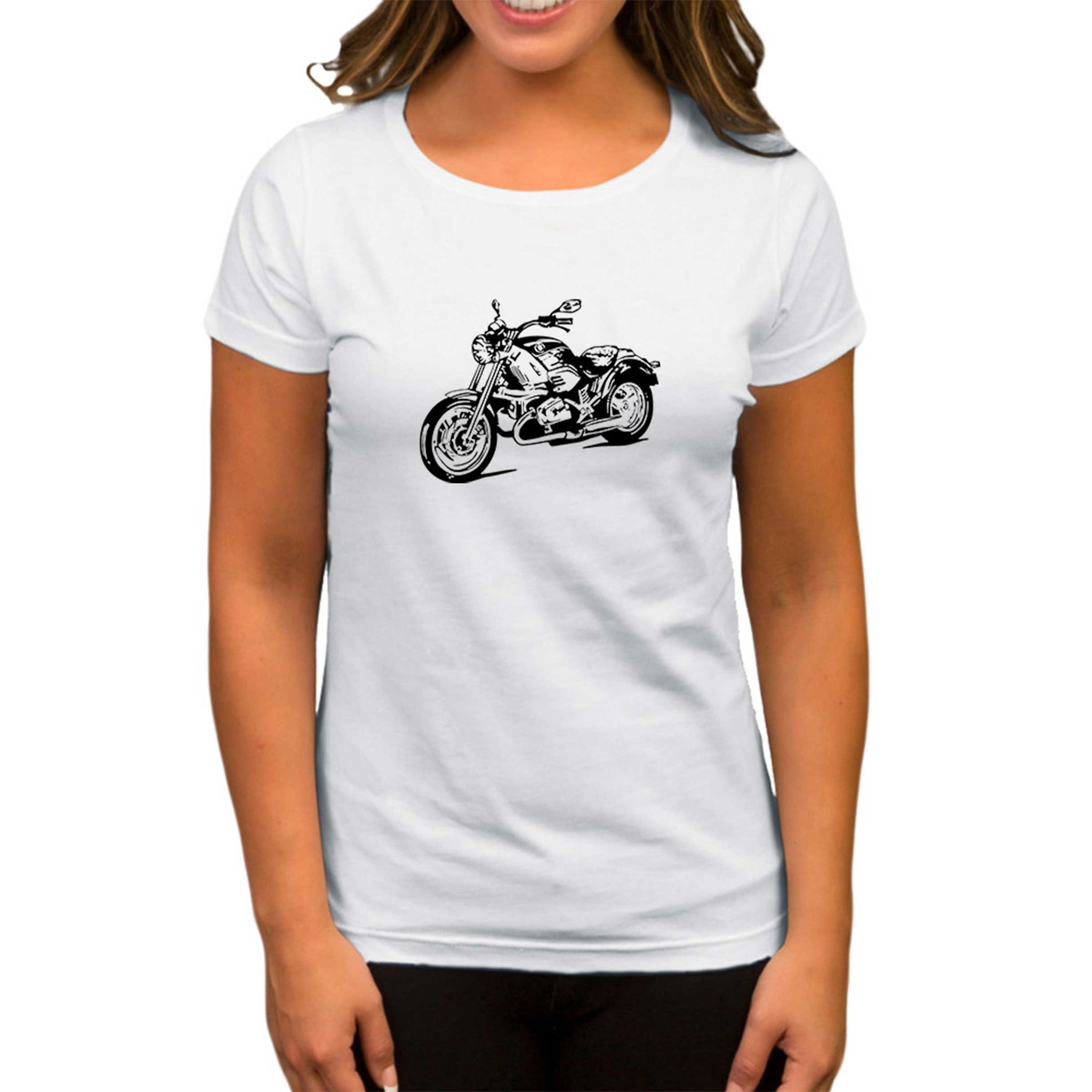 Kruvazör Motosiklet Çizim Beyaz Kadın Tişört