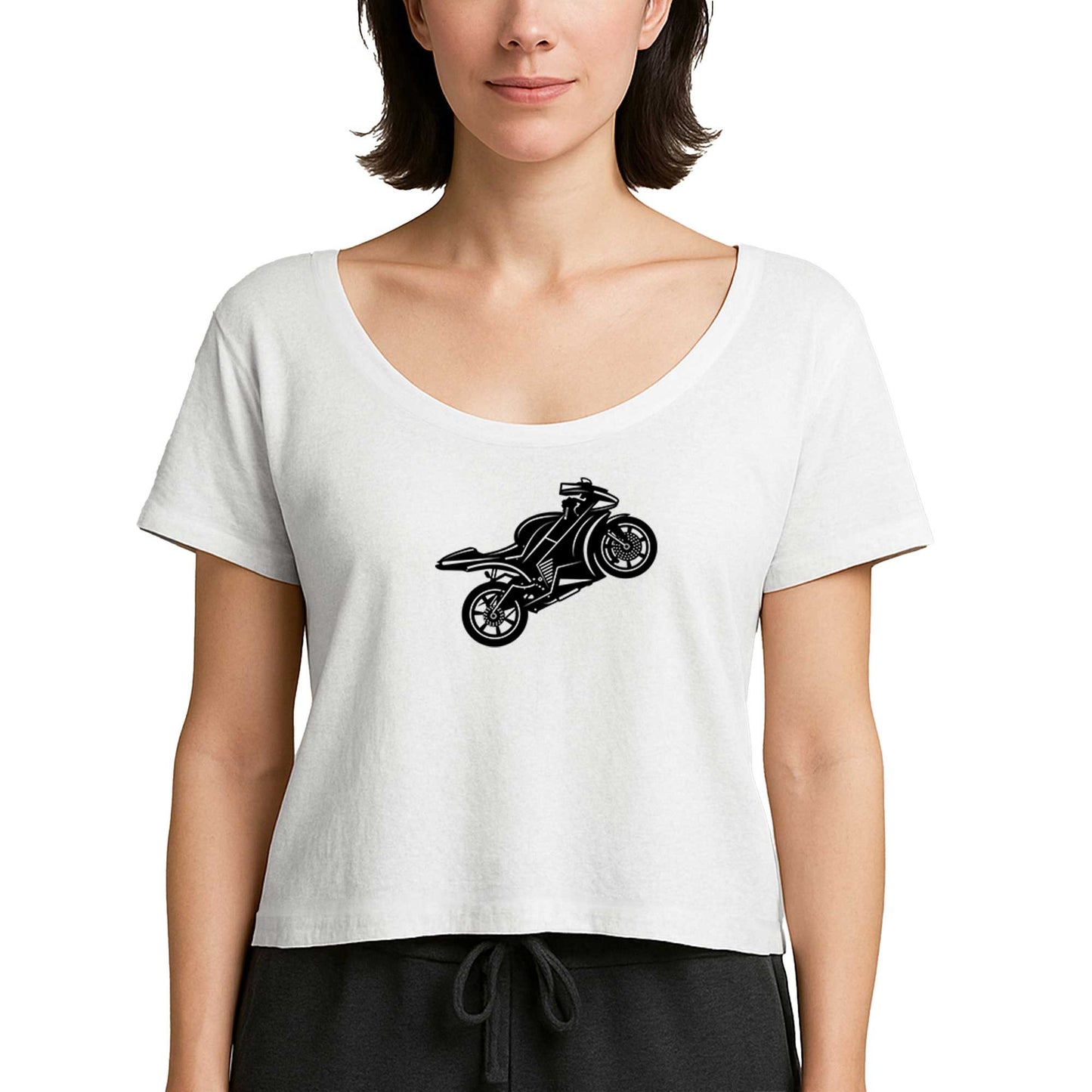 Motosiklet Siluet Beyaz Kadın Tişört