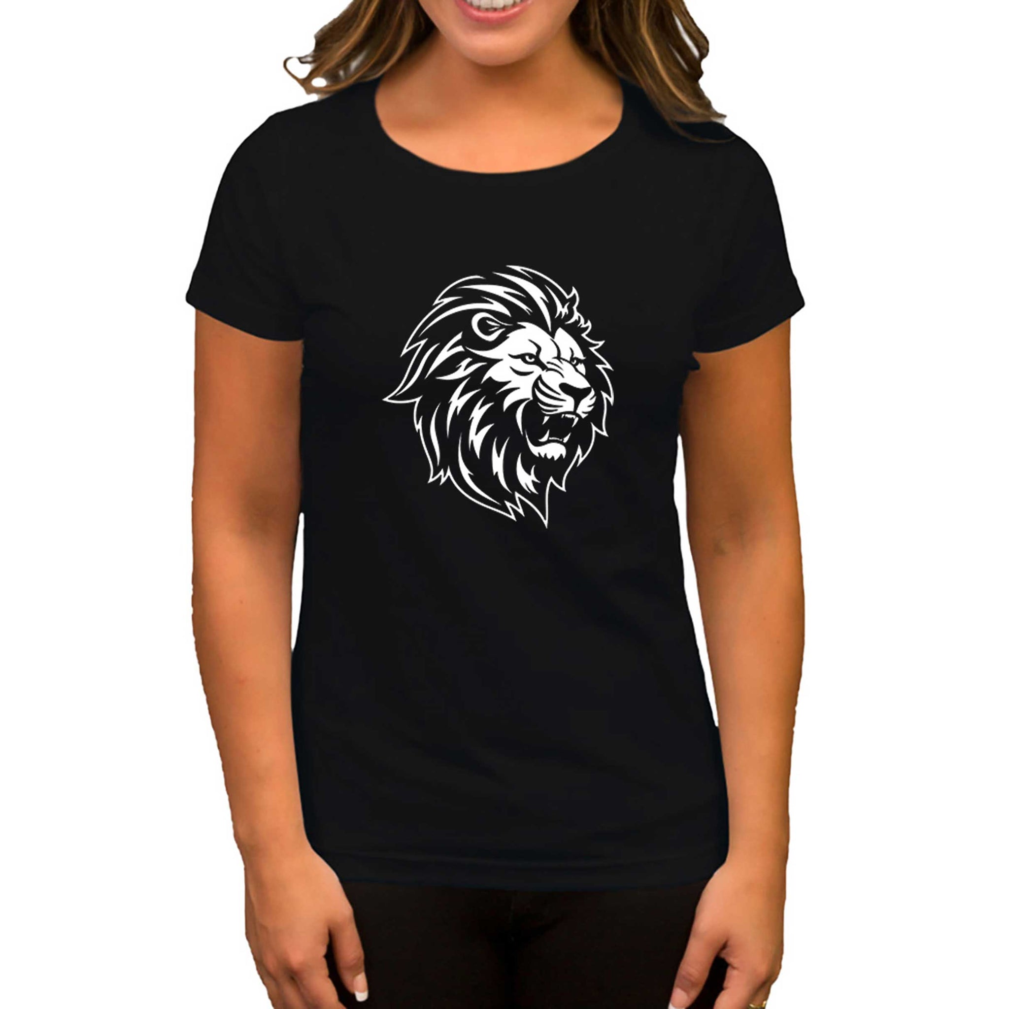 Black and White Lion Siyah Kadın Tişört