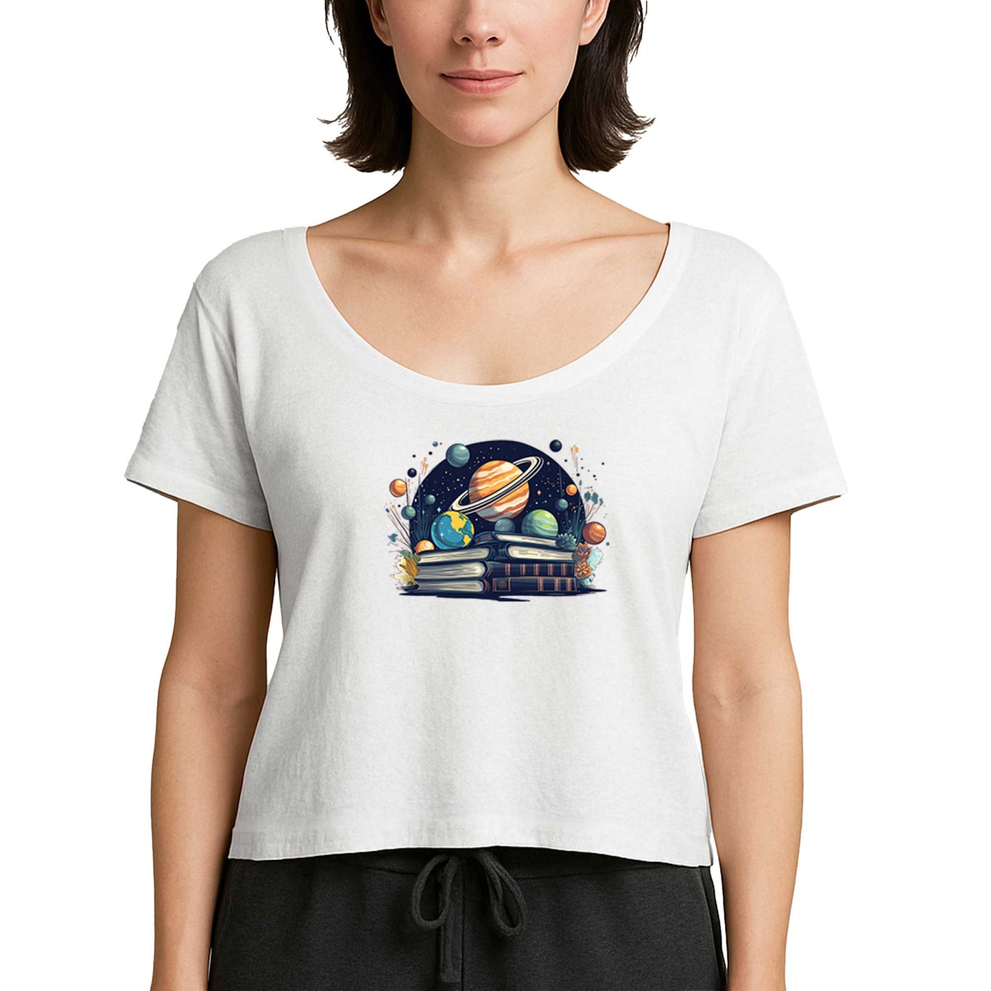 Book Planets Beyaz Kadın Tişört
